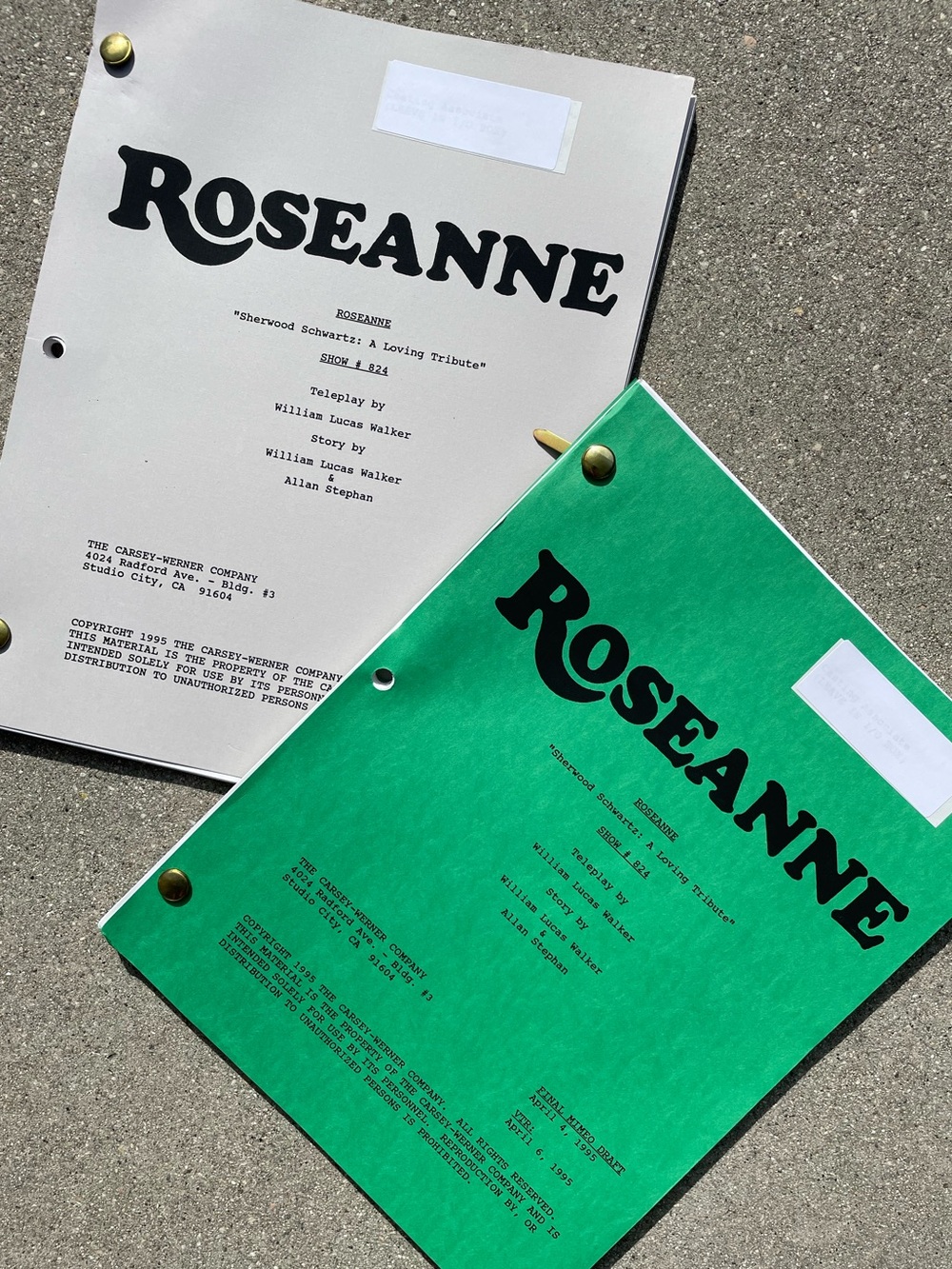 RARE Roseanne TV Series LOT of 2 Sherwood Schwartz Tribute Original Scripts